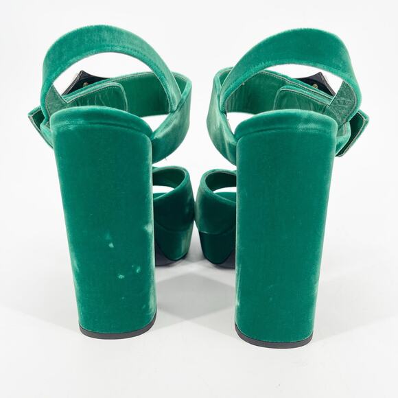 Prada Green Velvet Crystal Strappy Chunky Block Heel Platform Sandal size IT 36 - Picture 9 of 11